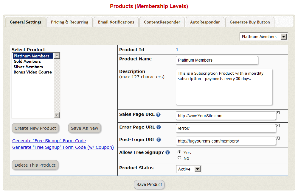DAP Products General Tab